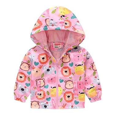 Imagem de Casaco infantil à prova de vento com capuz estampado com zíper Grils para meninos jaqueta de outono e jaqueta infantil menino colete, Rosa H, 12-18 Meses
