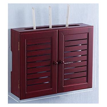 Imagem de Caixa de gerenciamento de cabos montada na parede sem perfuração caixa de armazenamento roteador caixa de armazenamento moldura de madeira capa de caixa de distribuição de energia doméstica roteador blindado cabo caixa de armazenamento de fio (cor: vermelho, tamanho: S-3