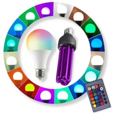 Imagem de Lâmpada Led Colorida Rgb Controle Remoto 9W Com Lâmpada Neon - Luatek