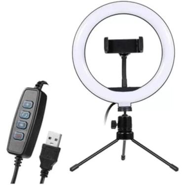 Imagem de Ring Light Luminaria Led 20cm 8608 Tripe Ferro Tripe Celular