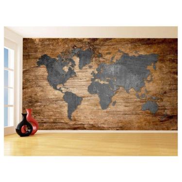 Imagem de Papel De Parede 3D Mapa Mundi Madeira Concreto 3,5M Nmu23