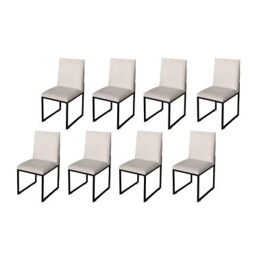 Imagem de Kit 8 Cadeira Para Sala De Jantar Trendy Base Metálica Preto Suede Bege