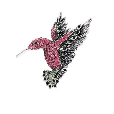 Imagem de Broche de beija-flor masculino e feminino strass roupa de animal broche de pássaro (marrom) (rosa E)