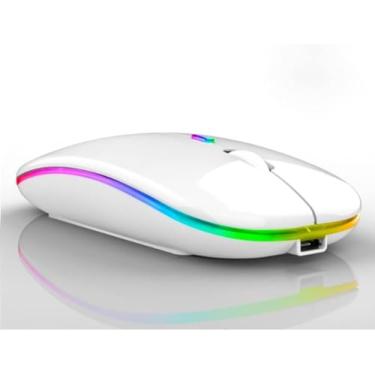 Imagem de Mouse Sem Fio Recarregável Wireless Óptico Led Rgb Colorido Ergonômico Usb 2.4 Ghz Para Notebook Computador Pc Desktop Premium (REALIZA ECOMM®) (Branco)