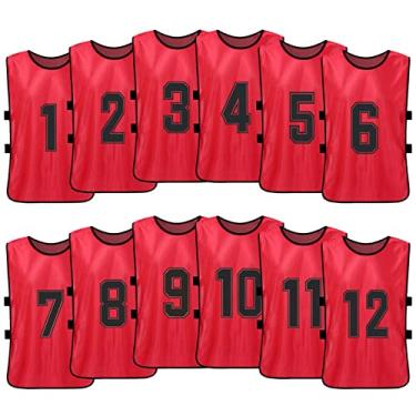 Imagem de Tomshin 12 PCS Adultos Pinnies de Futebol Camisas de Time de Futebol de Secagem Rápida Esportes Juvenis Scrimmage Treinamento de Equipe de Futebol Numerados Babadores Prática Colete Esportivo