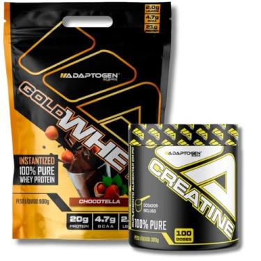 Imagem de Kit Gold Whey Concentrado 900g Refil Sabor: Chocotella + Creatine (Creatina) 300g - Adaptogen | Whey Protein | Kit Whey + Creatina 300g | Creatina 100% Pure.