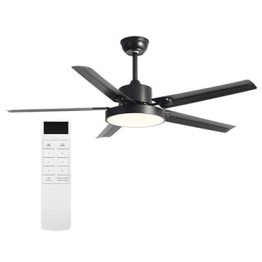Imagem de Ventiladores De Teto Com Luzes, Ventilador De Teto Moderno Com Controle Remoto, Ventilador De Teto De Sala Com Motor DC Reversível, Preto (Color : Black, Size : 56in)