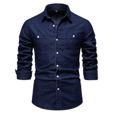 Imagem de CNSTORE Jaqueta masculina Camisa jeans masculina de alta qualidade, camisa de manga comprida, jaqueta jeans sem botão de ferro