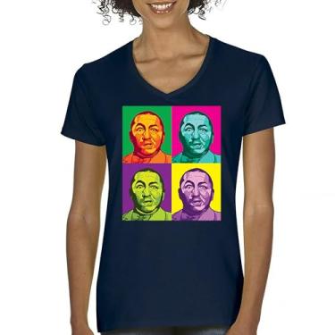 Imagem de Camiseta feminina com gola em V Curly Squared The Three Stooges Funny American Legends 3 Moe Larry Shemp Wise Guys Classic Trio Tee, Azul marinho, G