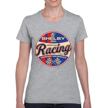 Imagem de Camiseta feminina Shelby Racing 1962 American Muscle Car Mustang Cobra GT500 GT350 Performance Powered by Ford, Cinza, G