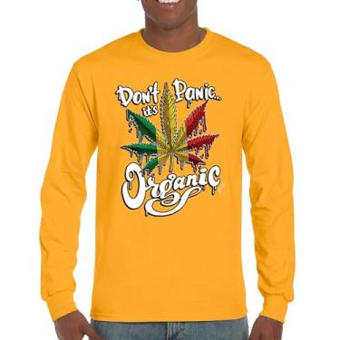 Imagem de Camiseta de manga comprida Don't Panic It's Organic 420 Weed Pot Leaf Smoking Marijuana Legalize Cannabis Stoner Pothead, Amarelo, GG