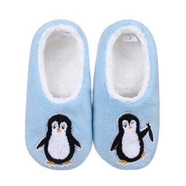 Imagem de ZYZX Pantufas femininas de animais com pegas, quentes, macias, engraçadas, fofas, antiderrapantes, com forro de lã, meias felpudas, presentes, Azul 036qe, Small