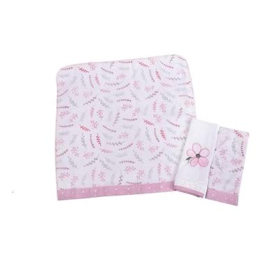Imagem de Kit 3u Paninho De Boca Fralda Bebe Infantil Bordada Enxoval 100% Algodão Estampada Floral Rosa Menina
