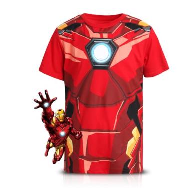 Imagem de Marvel Camiseta masculina Vingadores – Homem-Aranha, Capitão América, Hulk, Homem de Ferro – Camiseta gráfica de super-herói infantil de manga curta (2T-20), Homem de Ferro Vermelho, 10-12