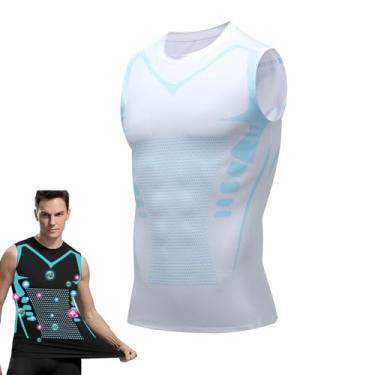 Imagem de QIAWI Ionic Shaping Vest, 2024 New Version Ionic Shaping Vest, camiseta masculina de compressão emagrecedora, colete modelador corporal, Branco A, G