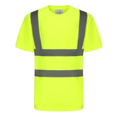 Imagem de wefeyuv Camisetas masculinas de alta visibilidade resistentes de manga longa refletiva de segurança para manga curta, Amarelo, XXG