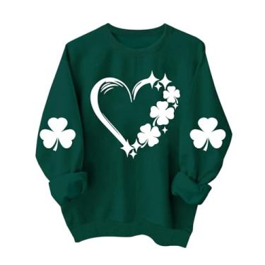 Imagem de Moletom feminino do Dia de São Patrício com trevo irlandês verde St. Patrick's Top camisetas camisetas de São Patrício, Bege, M