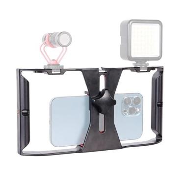 Imagem de Equipamento de gaiola de vídeo para smartphone, HuaerHui portátil para filmagem de vídeo, vídeo, vlogging, suporte de tripé para a maioria dos telefones, com suportes de sapata fria, orifícios de