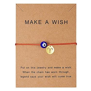 Imagem de Pulseira de olho turco azul, pulseira de disco de constelação de corda vermelha, pingente feito à mão com cordão de boa sorte, proteção feminina bijuteria fashion, Metal, Strass