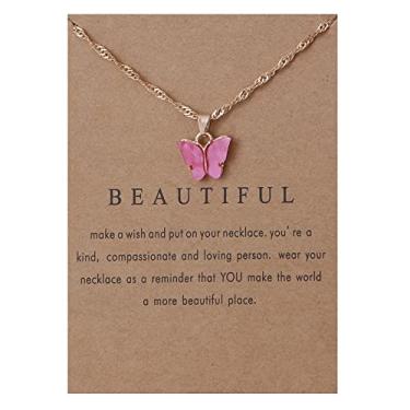 Imagem de Colar com pingente de borboleta de acrílico colorido, boêmio, ajustável, retrô, corrente de clavícula, inseto, animal, para mulheres, amigas, festa da amizade, joias para presente, 43.5cm + 5cm