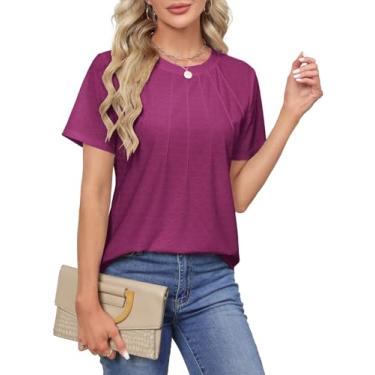 Imagem de ZANZEA Camisetas femininas de manga curta gola redonda com ilhós, bordadas, blusas femininas elegantes casuais de renda, camisetas de verão, A, roxo, vermelho, G