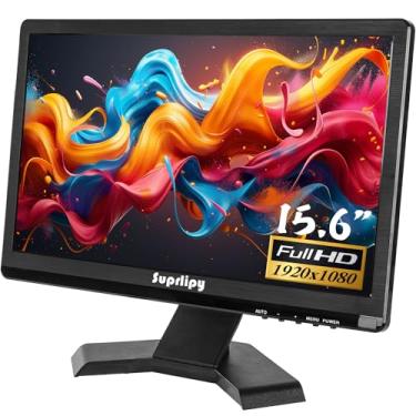 Imagem de Suprlipy 15,6 polegadas FHD pequeno monitor IPS tela LCD 1920x1080 60Hz 16:9 com entrada BNC VGA AV Alto-falantes integrados para câmera de segurança CCTV DVR PC RasPi