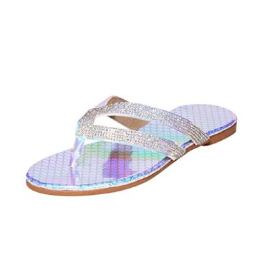 Imagem de Sandálias femininas para praia sandálias femininas confortáveis sandálias casuais com tira em T sandálias rasteiras com strass flor Flip1, Multicolorido, 42 BR