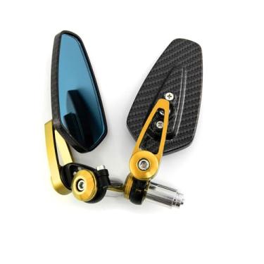 Imagem de Espelho de barra de extremidade de motocicleta de 22 mm Espelho retrovisor universal para motocicleta (espelho amarelo carbono - lente azul)