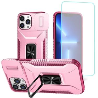 Imagem de Wanyuexes Capa para iPhone 13 Pro Max, capa para Apple 13 Pro Max com protetor de tela de vidro temperado e capa para câmera deslizante, anel giratório para carro, suporte para celular para iPhone 13