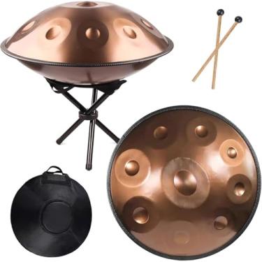 Imagem de Tambor de mão de 22 polegadas, D menor 9/10/12 notas Tambores de mão de aço com saco de tambor de mão, 2 marretas, suporte de tambor de mão, 432Hz/440Hz Handpan percussion ument, ouro - 9 no