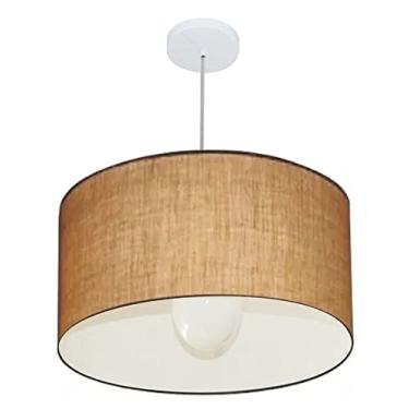 Imagem de Lustre Pendente Cilíndrico Cúpula Tecido 60x30 cm, Vivare Iluminação, Pendente4169 LP, Palha, Grande