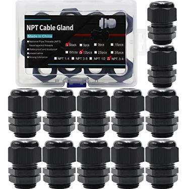 Imagem de Prensa-cabos conector de cabo impermeável de nylon de 3/10.2 cm com porca de bloqueio e juntas IP68 à prova d'água faixa de cabo 13-18 mm conectores elétricos (pacote com 12) caixa de plástico