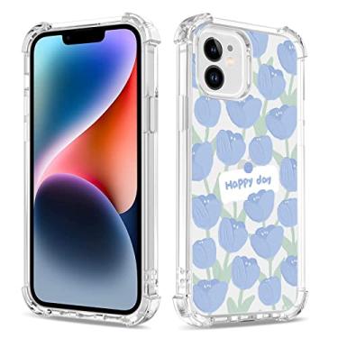 Imagem de Bear Village Capa para iPhone 12 Mini, capa de silicone TPU transparente anti-amarelamento antiarranhões para meninas e mulheres, capa de proteção contra quedas à prova de choque para iPhone 12 Mini (5,4 polegadas), tulipa azul