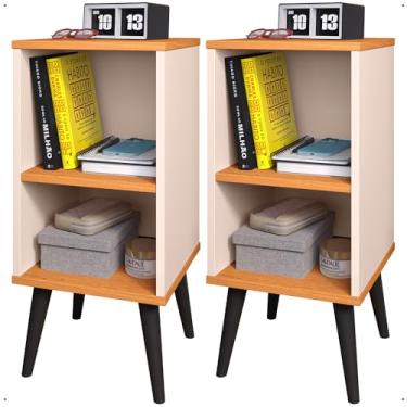 Imagem de Kit Quarto Mesinha Cabeceira Nicho Prateleira Organizadora Mesa Canto Lateral Cama Charme Retrô -RPM (Off White/Cinamomo)
