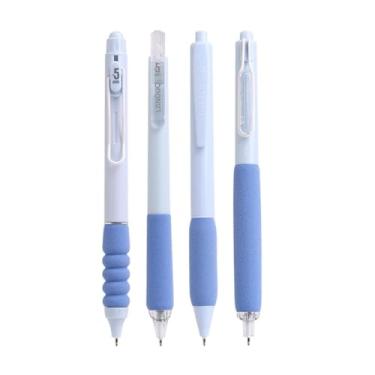 Imagem de Joucien 4 peças/caixa - Conjunto de canetas neutras de compressão de 0,5 mm, conjunto de canetas criativas e simples, caneta neutra preta - azul (pacote com 4) - 0,5 mm