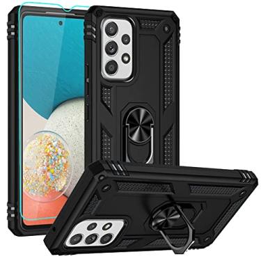Imagem de Capa para Galaxy A53 5G, capa para Samsung A53 5G com protetor de tela HD, suporte de anel de grau militar Androgate suporte suporte para carro 4,5 m testada à prova de choque capa de telefone para Samsung Galaxy A53 5G, preta