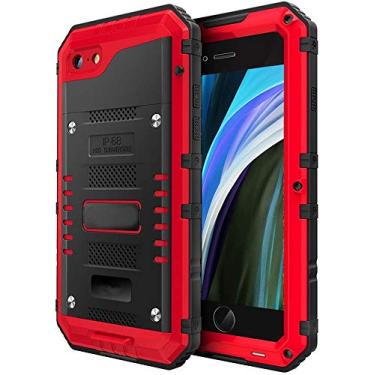 Imagem de Capa para iPhone SE 2020, proteção contra quedas à prova d 'água Gorilla Glass Defender nível militar, proteção contra choques de liga de alumínio de luxo capa resistente para Apple iPhone SE 2020/8/7, Vermelho