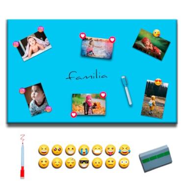 Imagem de Painel Mural de Fotos e Recados - Mural Magnetico - 40x60 Quadro Branco Colorido/Lousa +12 Imãs e Caneta (Azul)