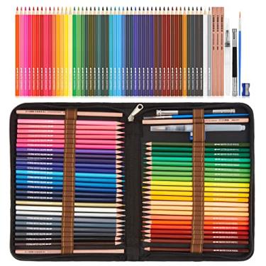 Imagem de Lápis de aquarela, AGPTEK Profissional Conjunto de lápis de aquarela, 48 lápis coloridos com canetas de mergulho, extensor de lápis, três lápis 2B, caneta de pincel de água, apontador de lápis e estojo com zíper