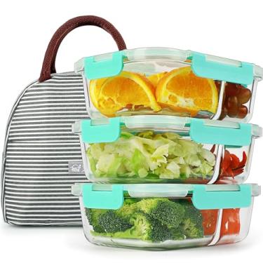 Imagem de DAS TRUST 3 Pack Food Storage Containers 2 Compartments Glass Meal Prep Containers with Lids for Adult Food Prep Container with Dividers Reusable Lunch Bento Box