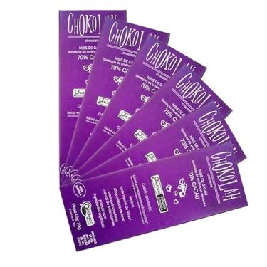 Imagem de Kit 6X: Chocolate 70% Cacau com Nibs Baixo em Açúcares Orgânico CHoKolaH 70g