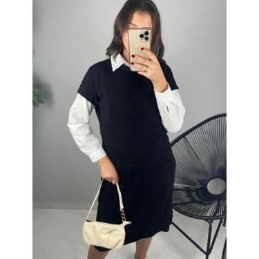 Imagem de Conjunto Saia Midi Plissada Blusa Colete Tricot Mousse Premium Atempor