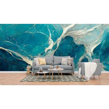 Imagem de Papel de Parede Painel 3D Mármore Branco Azul Claro 4M Revestimento Au