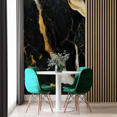 Imagem de Papel de Parede Painel 3D Mármore Preto Branco Ouro 2M Revestimento Au