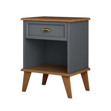 Imagem de Mesa de Cabeceira 1 Gaveta 1 Nicho Madeira Veneza Cinza - Belle House