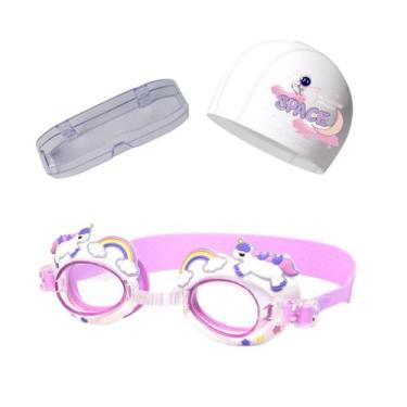Imagem de Kit Oculos Touca e Estojo de Natação Infantil Unicórnio - Poolsy, Rosa