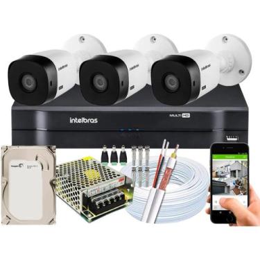 Imagem de Kit 3 Cameras de Seguranca 1220b Full hd 20m Intelbras Dvr Mhdx Full H