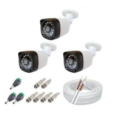 Imagem de Kit Segurança 3 Câmeras Digitais infravermelho HD + acessórios 100m de