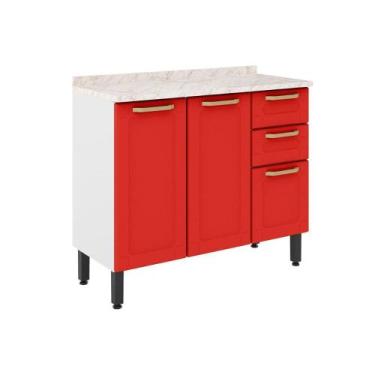 Imagem de Módulo Cozinha Bertolini Colors 6114 3 Portas e 2 Gavetas c/ Tampo Bra