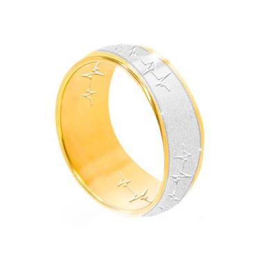 Imagem de Aliança Tungstênio Namoro Noivado Prata E Dourado Diamantada - Oremte,
